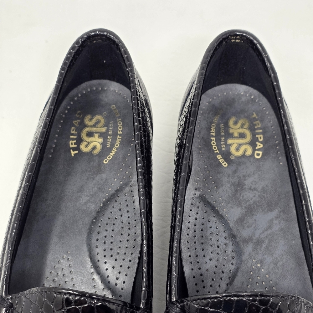 SAS Womens Size 9 Simplify Everyday Loafer Moccasin Black Patent Croc Leather - Picture 9 of 10